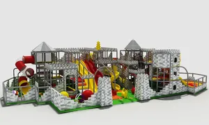 Středověké vnitřní hřiště s věžemi, skluzavkami a dobrodružnými zónami