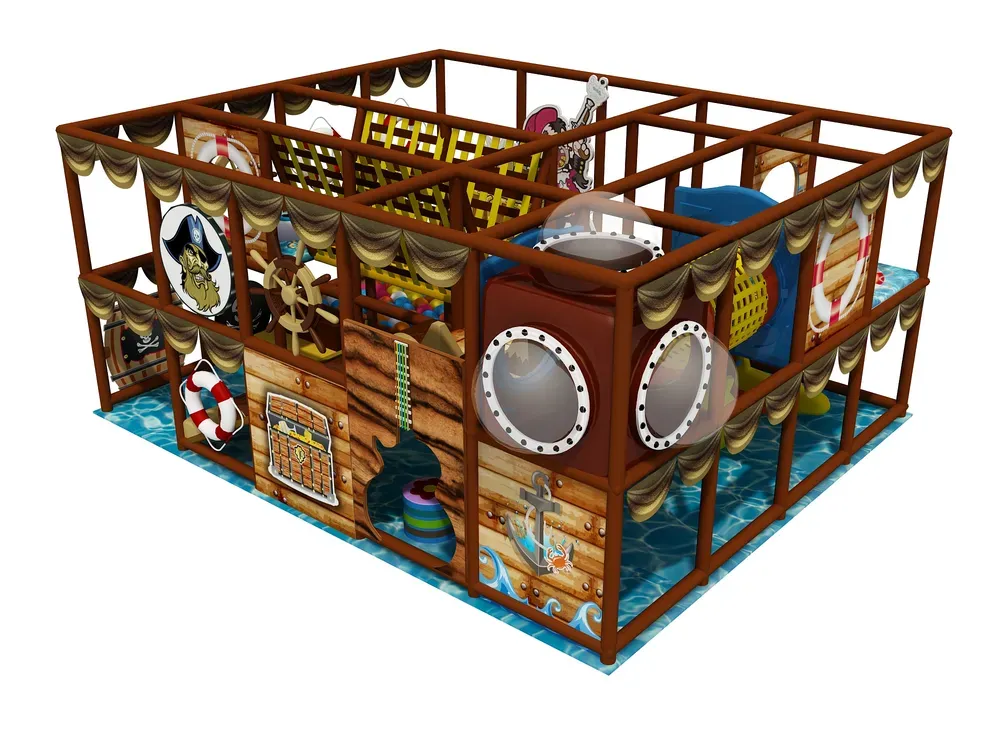 Pirátský dětský koutek s dvojitou skluzavkou a míčkovým bazénem