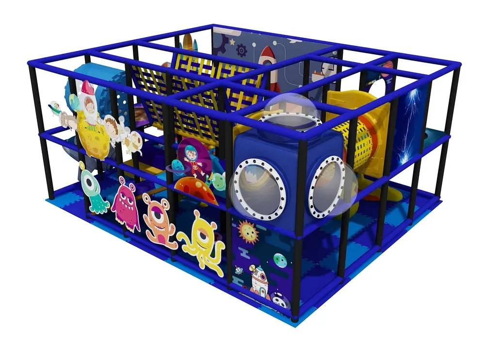 Vesmírný dětský koutek s dvojitou skluzavkou a míčkovým bazénem