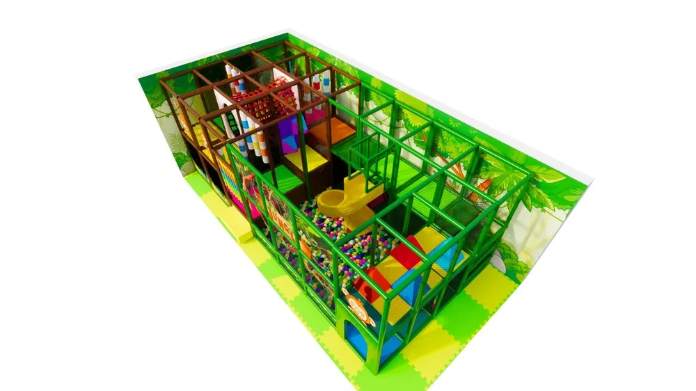 Džunglová herní sestava s otevřeným tobogánem a míčkovou zónou