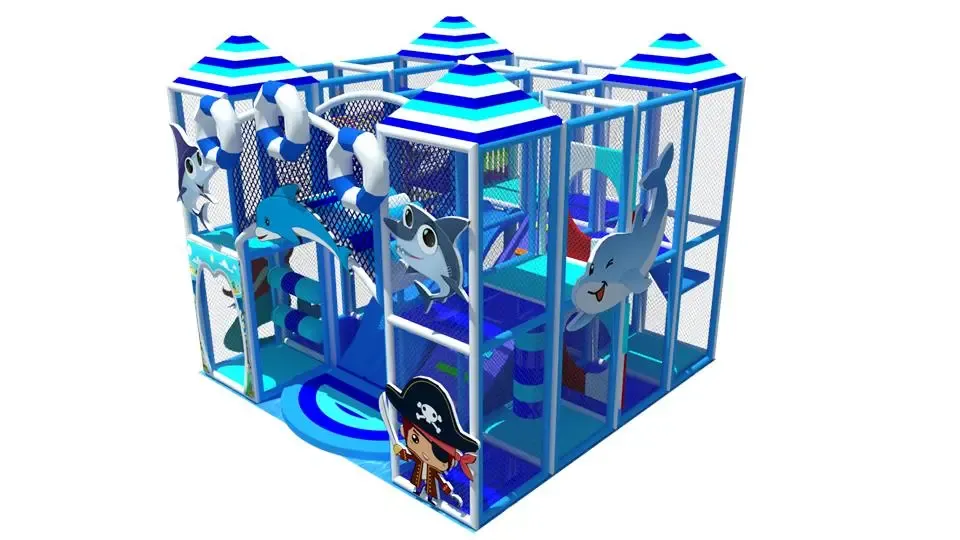 Mořská herní sestava s dvojitou skluzavkou, tunelem a překážkami