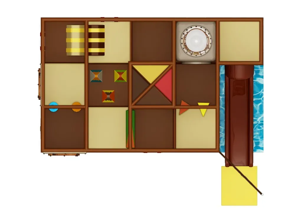 Pirátské vnitřní hřiště se skluzavkou a dobrodružným designem