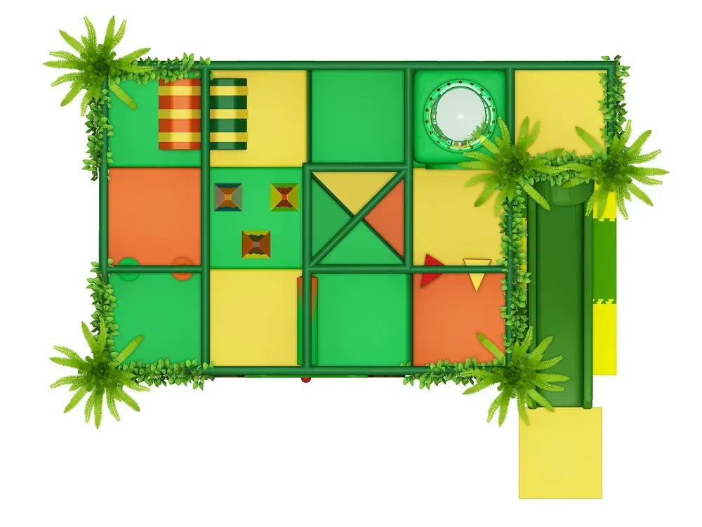 Džungľové vnitřní hřiště se skluzavkou a tematickými herními prvky