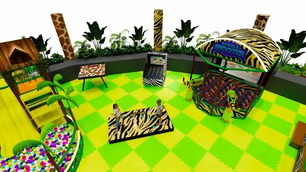Velké safari zábavní centrum se skluzavkami, trampolínami a míčkovými zónami