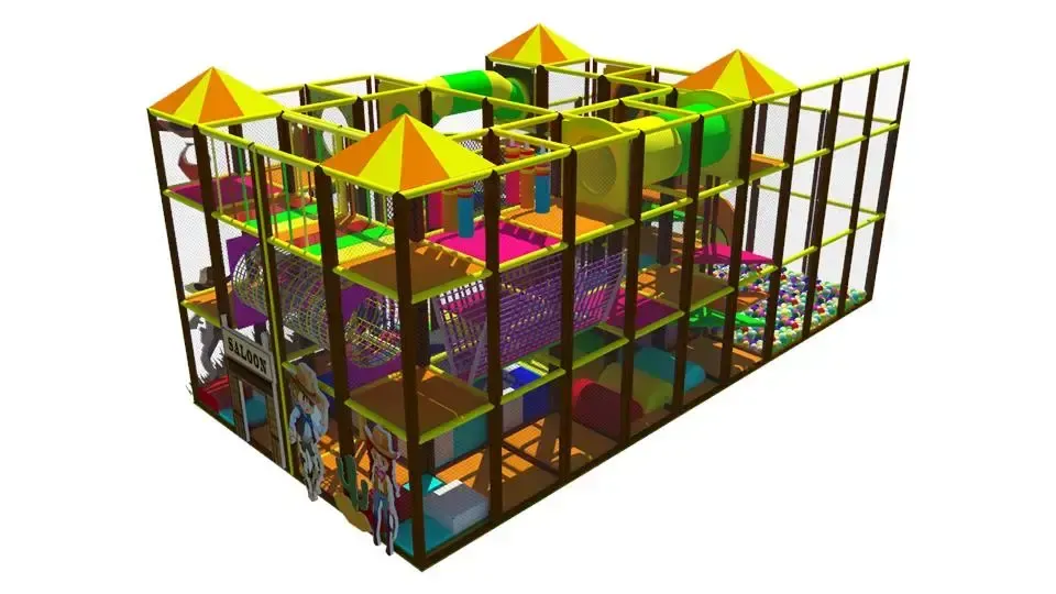 Dobrodružný indoor playground v kovbojském stylu s víceúrovňovou hrou