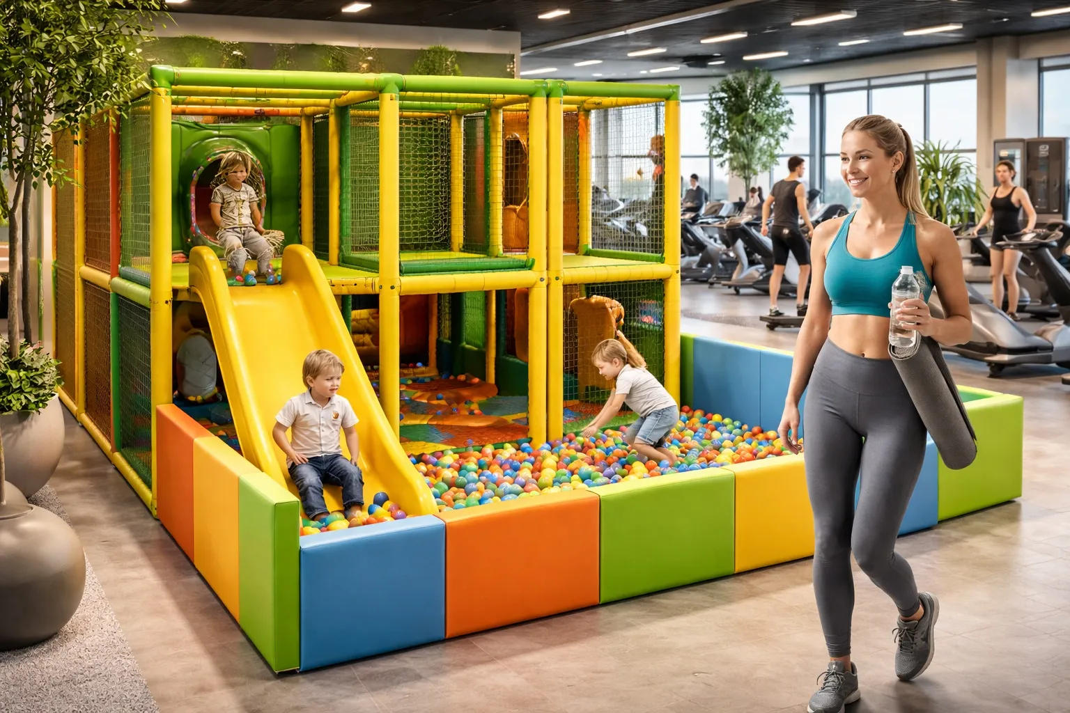 Dětská zóna s vnitřním hřištěm ve fitness centru